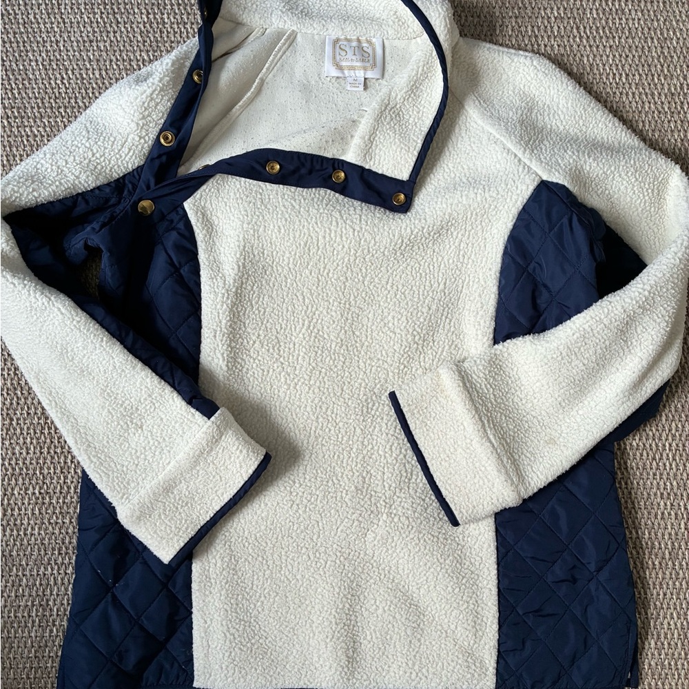 Sail to Sable Cream and Navy Cowl Neck Sweater